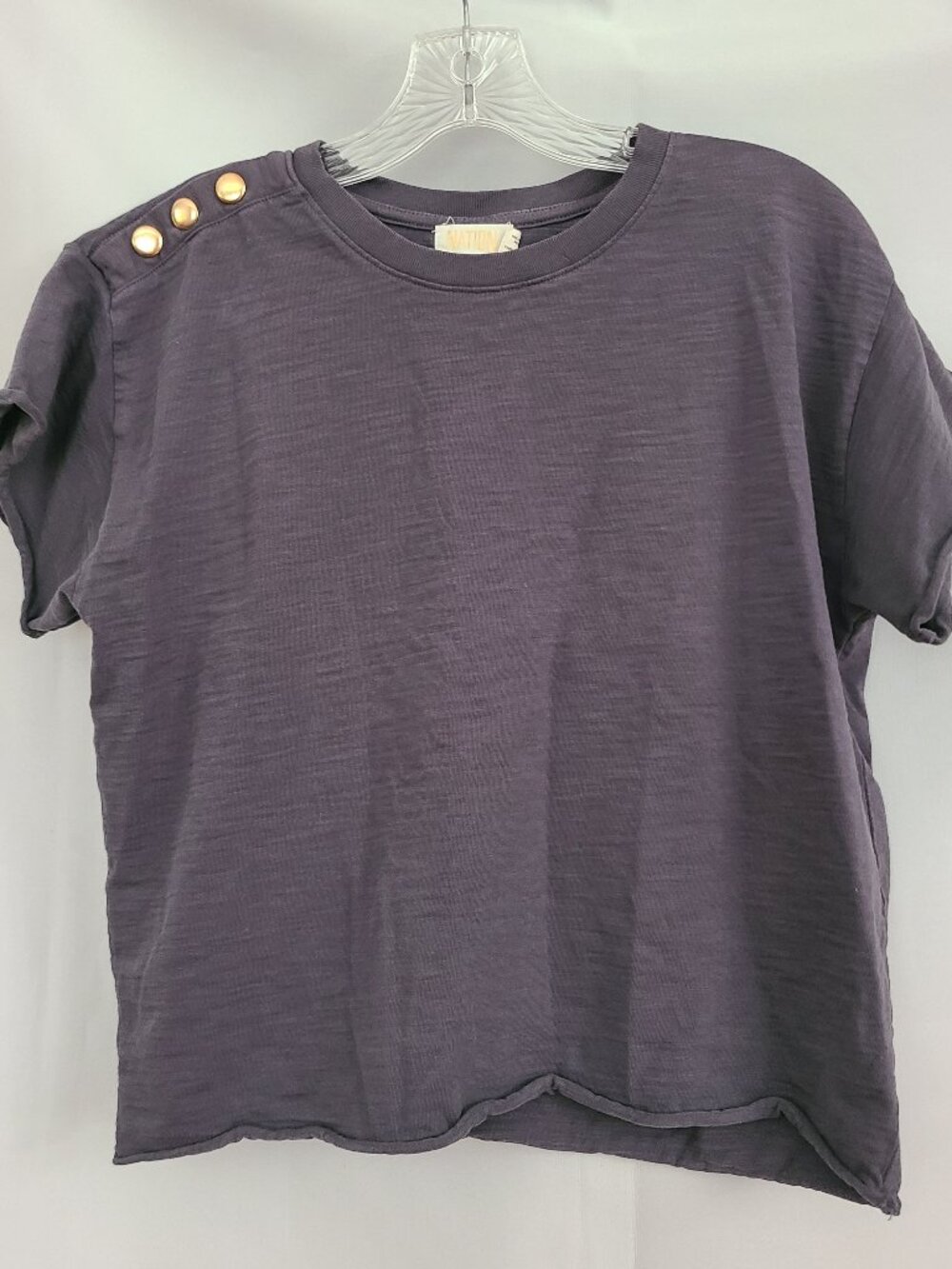 Nation LTD Sz XS Grey Boxy Relaxed Oversized Gold Button Accent Casual Top